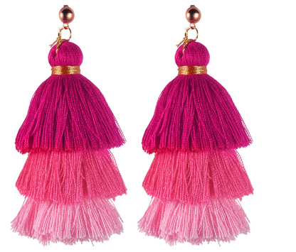 Cotton tassel three-layer gradient color tassel earrings earrings