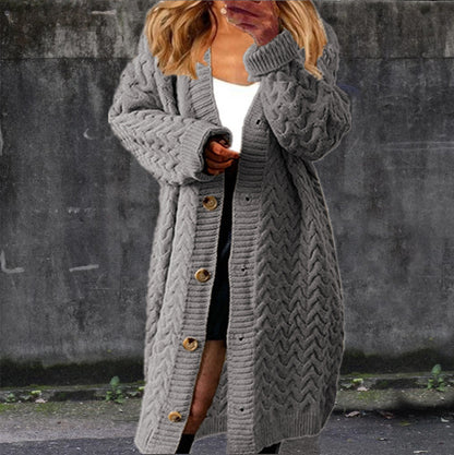 Long Twisted Sweater Women's Solid Button Large