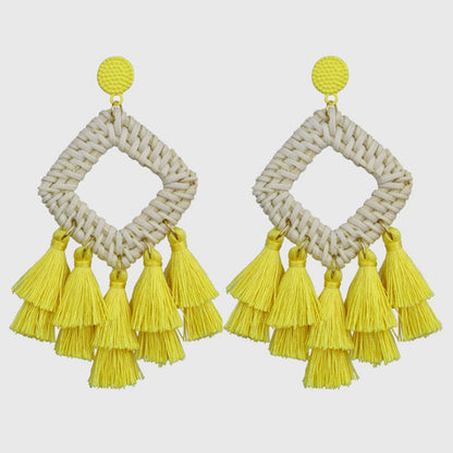 Rattan raffia tassel earrings