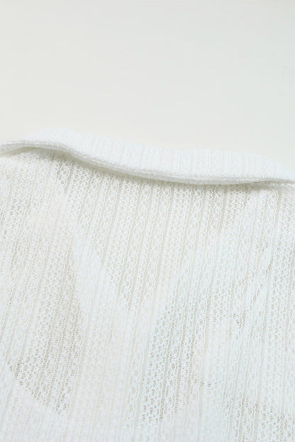 Beige Sheer Pattern Knit Pocketed Romper