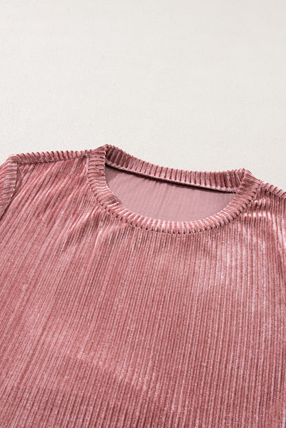 Blackish Green Smocked Ribbed Velvet Babydoll Top