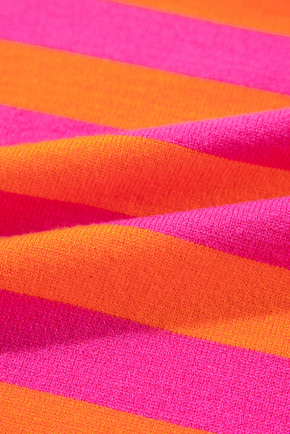 Rose Stripe Shoulder Pad Round Neck Sweater