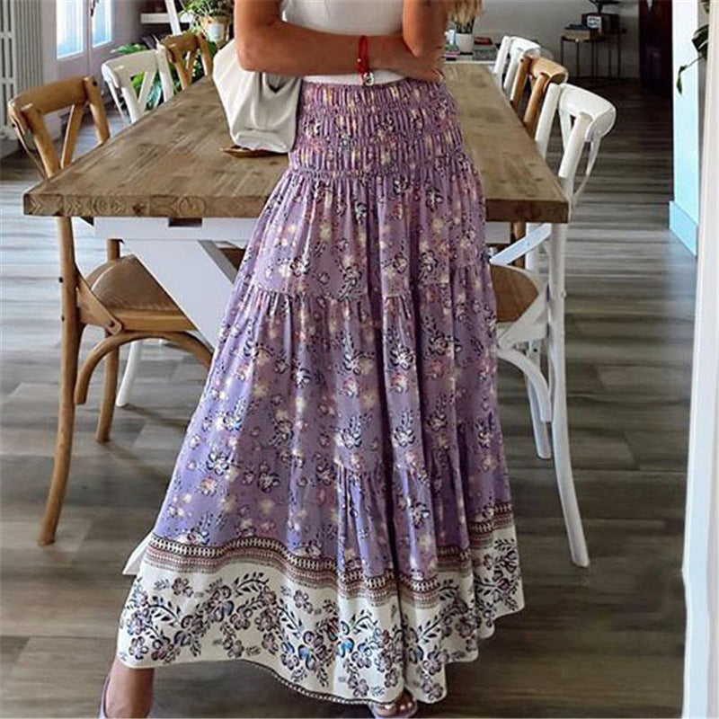 Women's Clothing Printed Skirt Casual High Waist Long Skirt