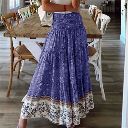 Women's Clothing Printed Skirt Casual High Waist Long Skirt