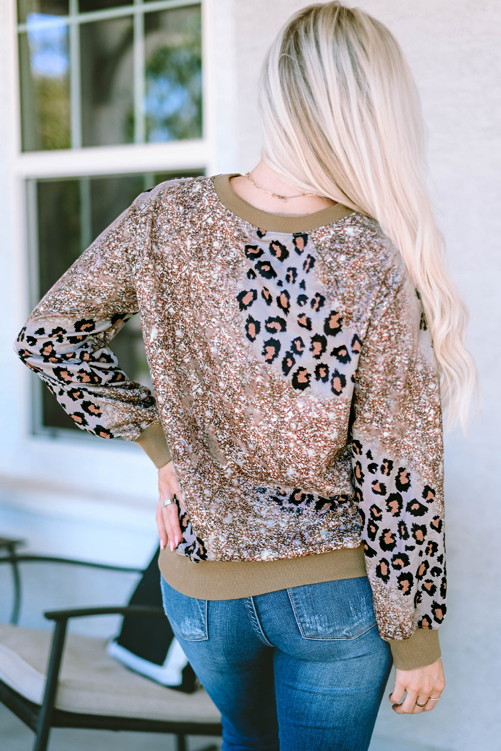 Leopard Bleached Tie Dye Leopard Print Long Sleeve Top