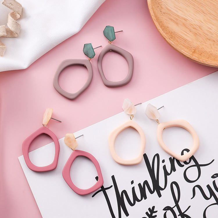 Wild hollow irregular acrylic earrings female geometric contrast color marble earrings