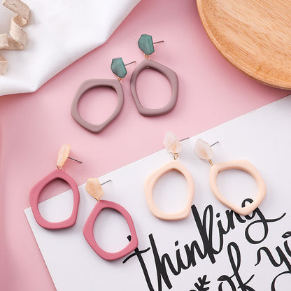 Wild hollow irregular acrylic earrings female geometric contrast color marble earrings