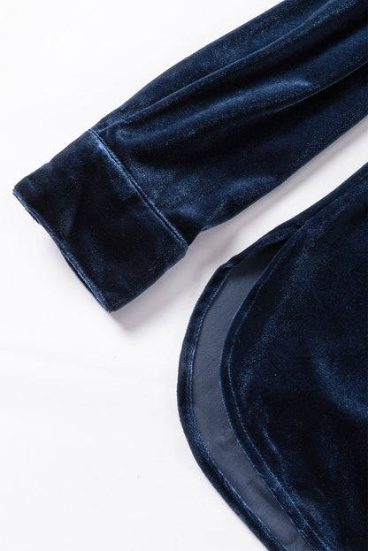 Skobeloff Velvet Buttoned Front Ruffled Mini Dress