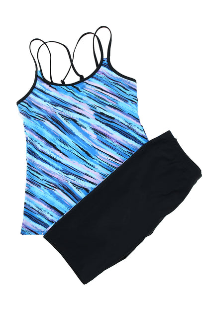 Multicolor Abstract Print Criss Cross Strappy Two-piece Tankini