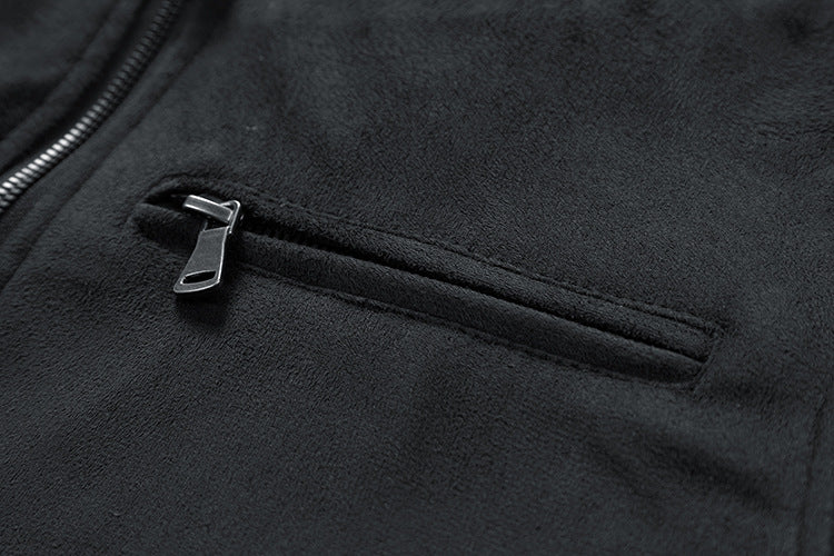 Suede Stand Collar Men's Jacket Double Zipper Pocket Clothing Mens