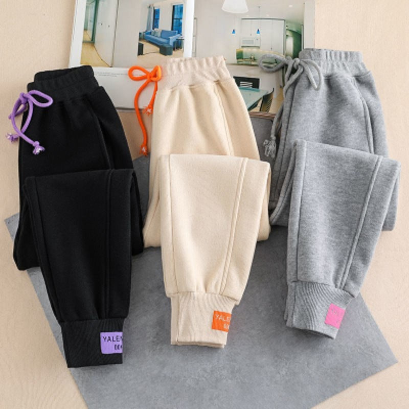 Loose-fit Tappered Trousers Children's Velvet Padded Slimming Sports Harem Sweatpants
