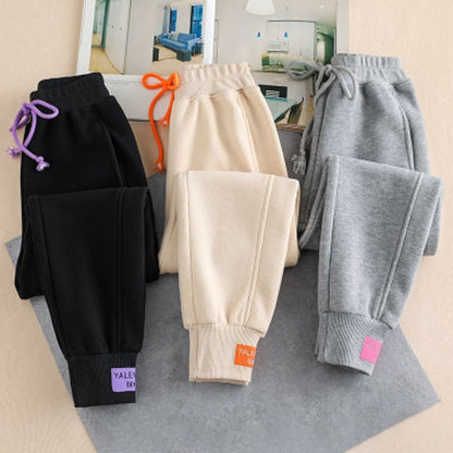 Loose-fit Tappered Trousers Children's Velvet Padded Slimming Sports Harem Sweatpants