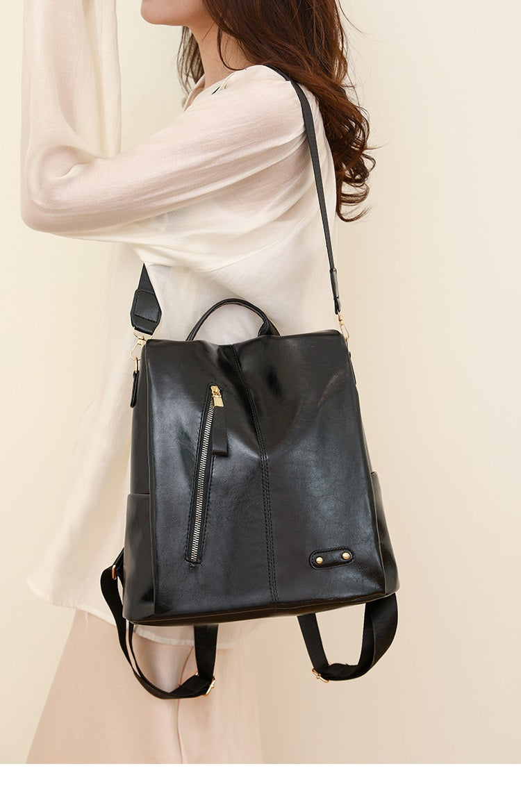 Simple Large Capacity Soft Leather Retro Backpack