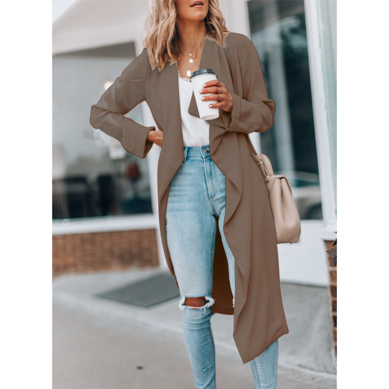 Fall Winter Fashion Solid Color Mid-length Trench Coat