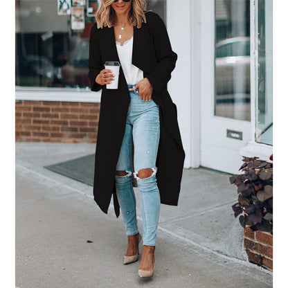 Fall Winter Fashion Solid Color Mid-length Trench Coat