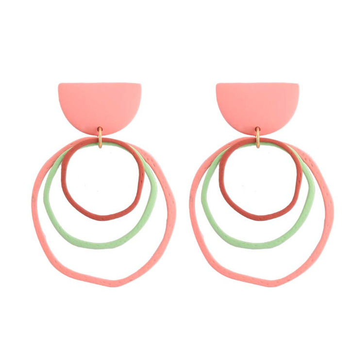 Fashion geometric earrings women Europe and the United States popular tender powder semi-circle earrings jewelry handmade paint earrings