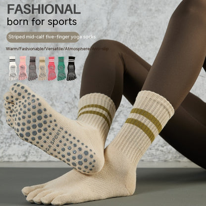 Autumn And Winter Striped Long Tube Yoga Socks Women's Non-slip Mid Tube