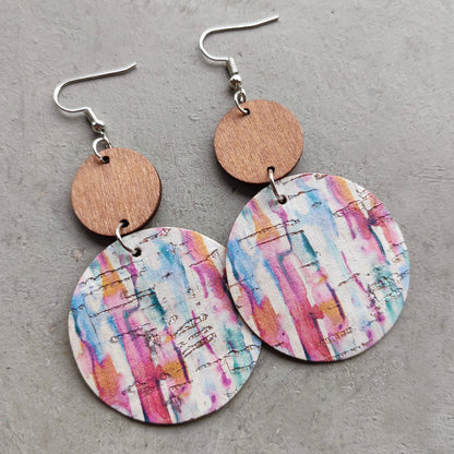 Hand-painted Colorful Art Pattern Striped Polka Dot Cork Earrings