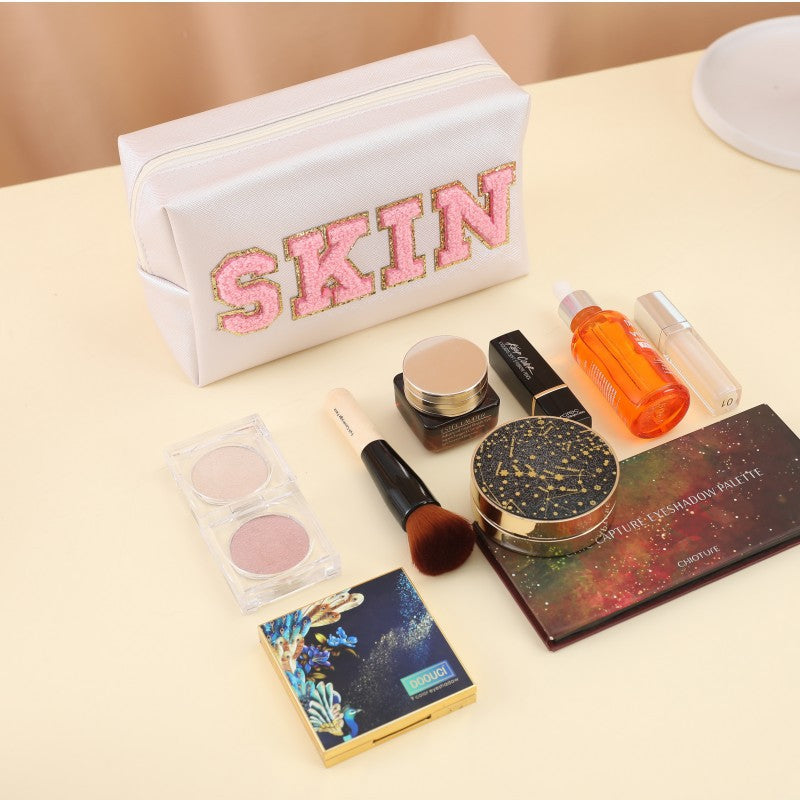 Towel Embroidery Letter Sticker Makeup Outdoor Travel Toiletry Bag