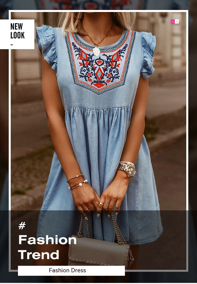 Summer Embroidery Waist Dress