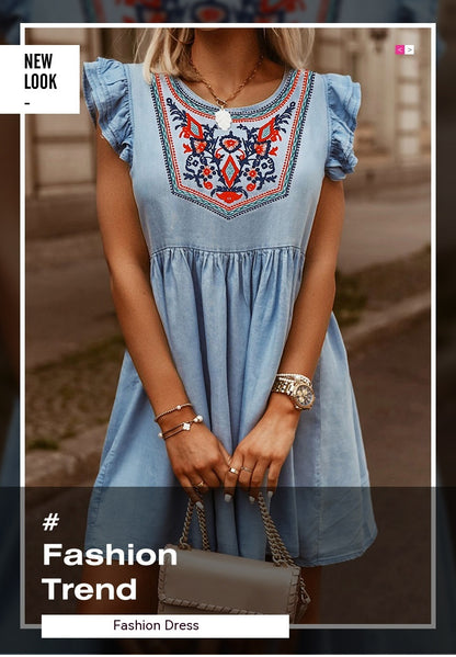 Summer Embroidery Waist Dress