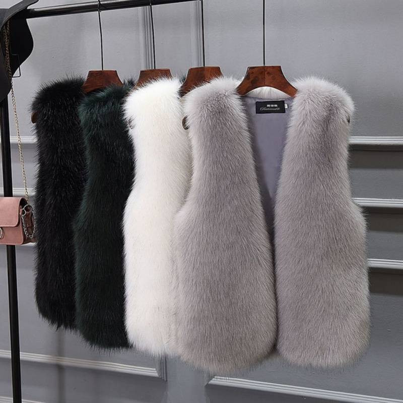 Women's Imitation Fox Fur Waistcoat Plus Cotton Furry Vest