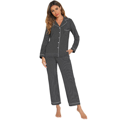 Women's Cardigan Striped Polka Dot Long Sleeve Trousers Homewear Pajamas