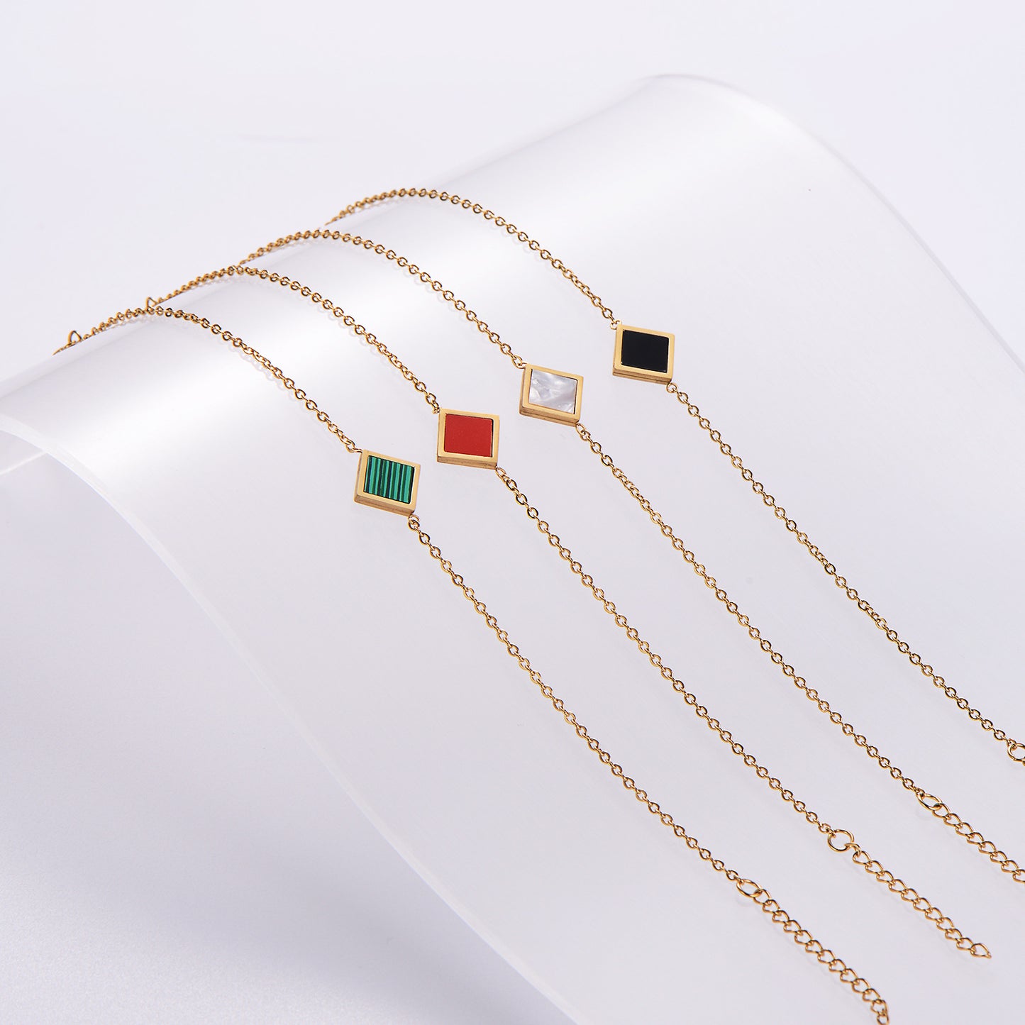 Stainless Steel Niche Temperament Lucky 18K Square Ear Studs Bracelet Necklace