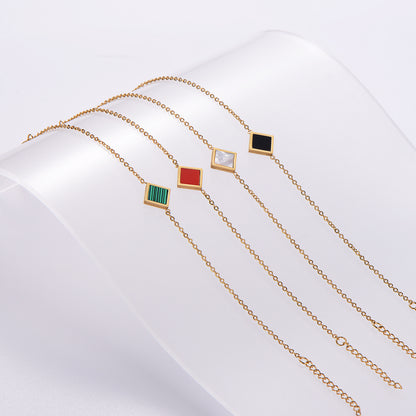 Stainless Steel Niche Temperament Lucky 18K Square Ear Studs Bracelet Necklace