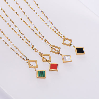 Stainless Steel Niche Temperament Lucky 18K Square Ear Studs Bracelet Necklace