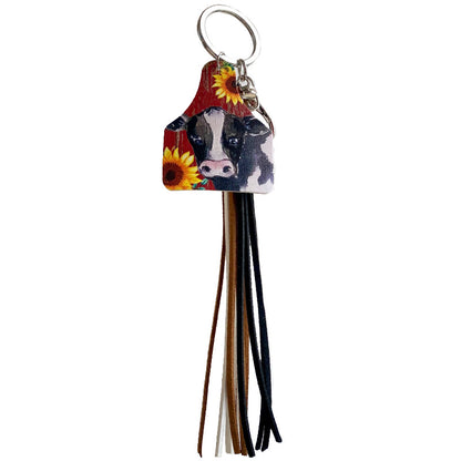 Western Farm Style Leather Key Chain Cow Horse Deer Cow Brand-shaped Leather Tassel