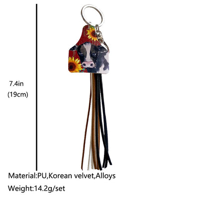 Western Farm Style Leather Key Chain Cow Horse Deer Cow Brand-shaped Leather Tassel
