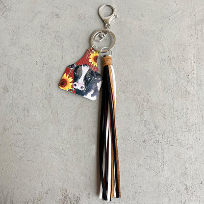 Western Farm Style Leather Key Chain Cow Horse Deer Cow Brand-shaped Leather Tassel