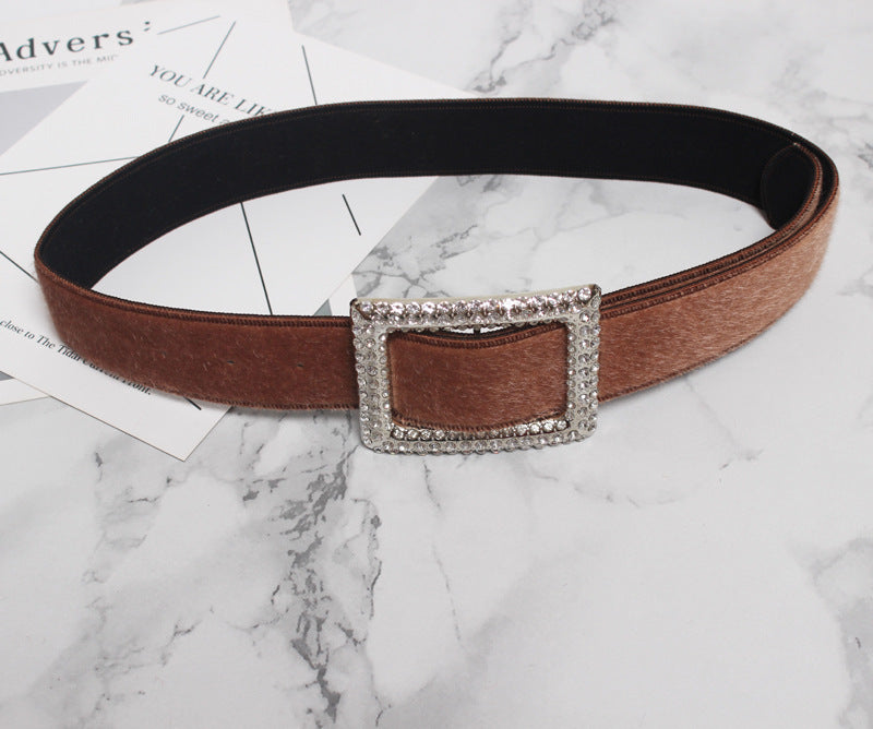 Women's Decorative Fur Wide Belt With Diamond