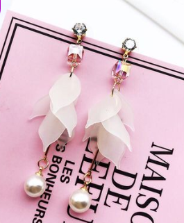 Earrings spring and summer new exaggerated wood silk satin flowers hypoallergenic boutique earrings earrings