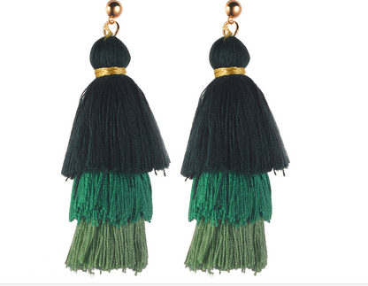 Cotton tassel three-layer gradient color tassel earrings earrings
