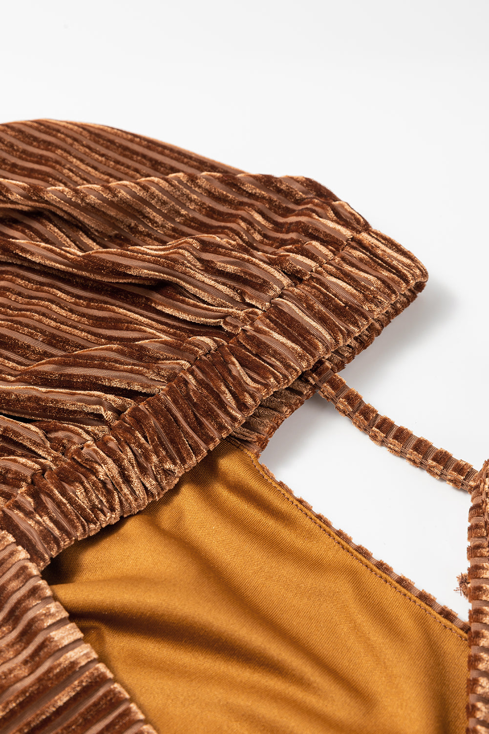 Chestnut Half Zip V Neck Ribbed Velvet Top