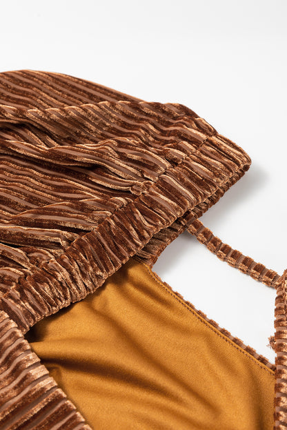 Chestnut Half Zip V Neck Ribbed Velvet Top