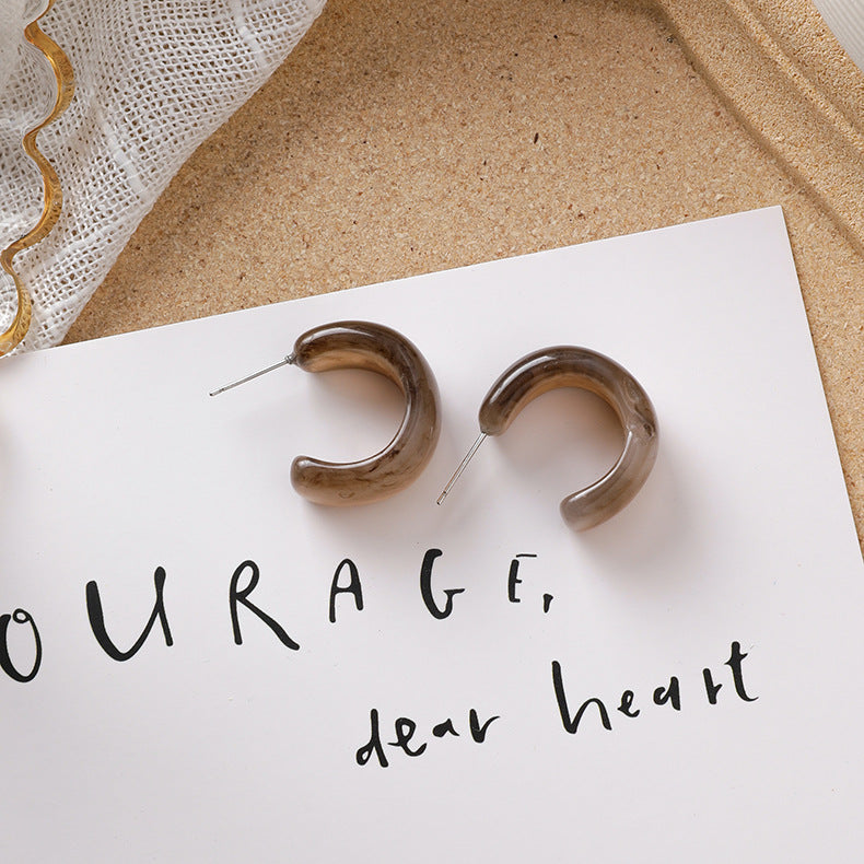 Sweet girl brown earrings literary retro cool acrylic plush earrings wild net red earrings