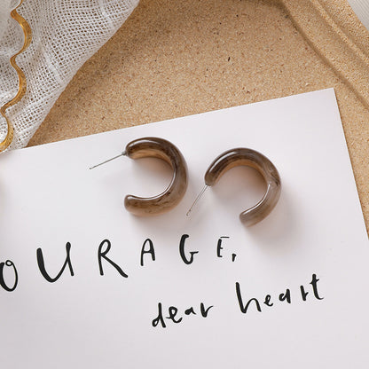 Sweet girl brown earrings literary retro cool acrylic plush earrings wild net red earrings