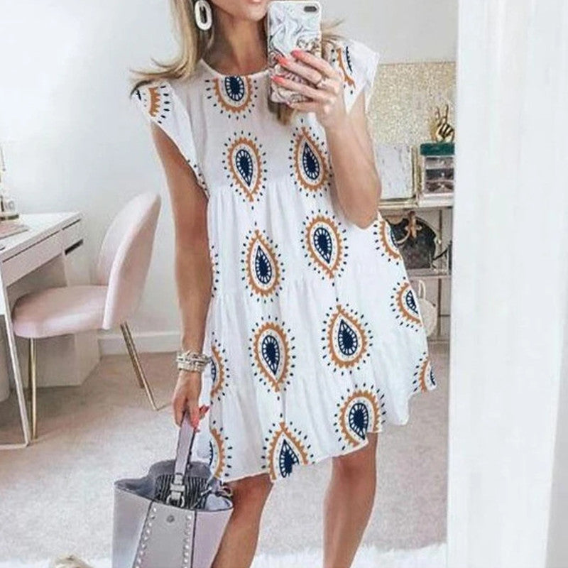 Printed women's ruffled sleeve dress