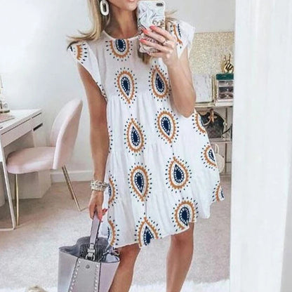 Printed women's ruffled sleeve dress