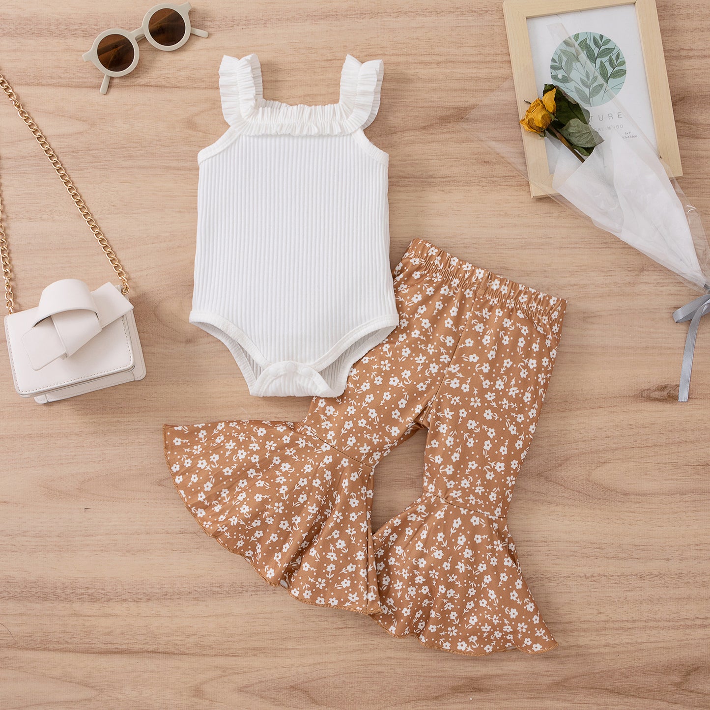 Children's Clothing Strap Leopard Print Floral Bell-bottom Pants Fashion Suit