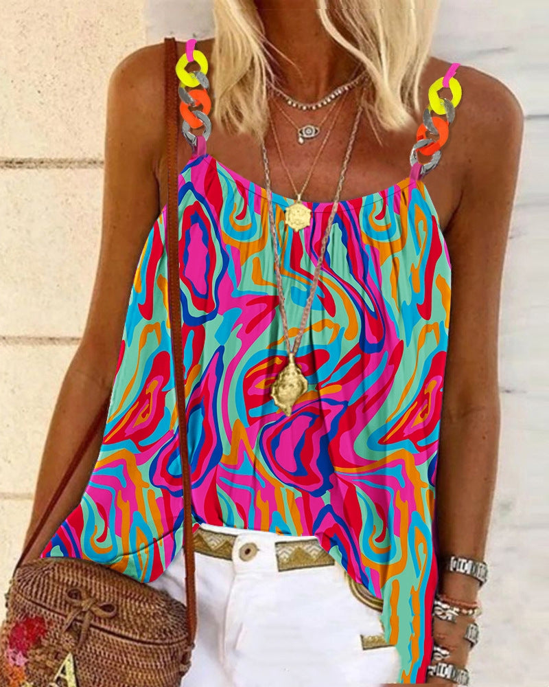 Women's Sling Color Plaid Printed Top