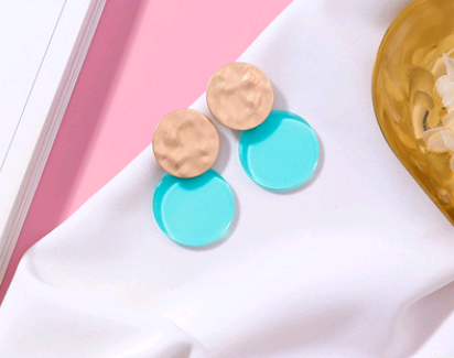 Macarons color acrylic earrings Simple color matching earrings metal irregular color round earrings