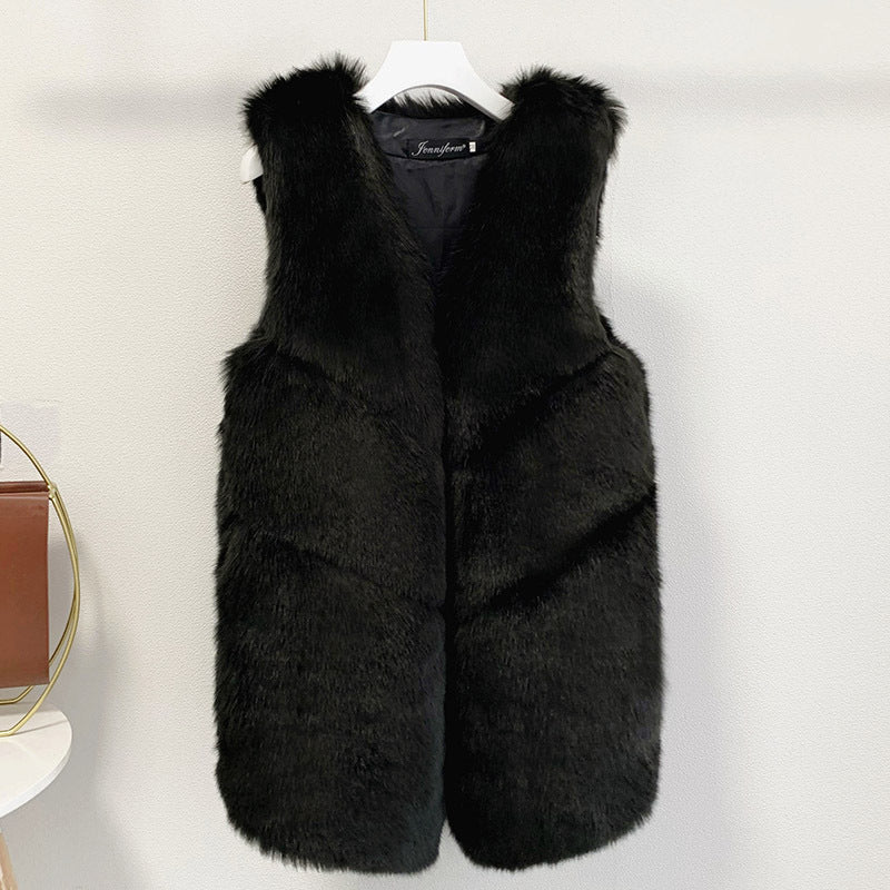 Women's Medium Long Fur Vest Coat