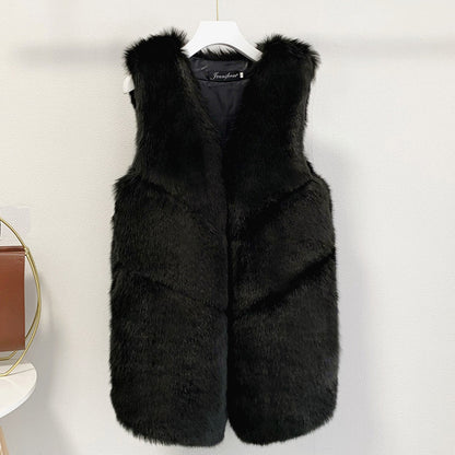 Women's Medium Long Fur Vest Coat