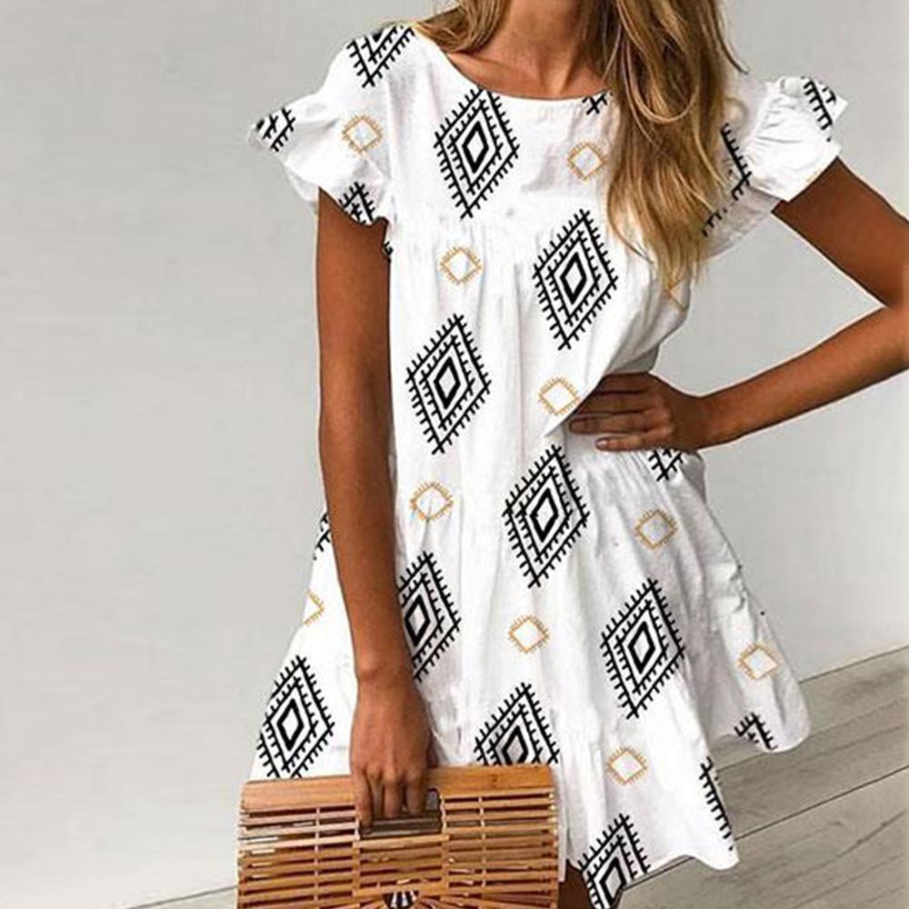 Printed women's ruffled sleeve dress