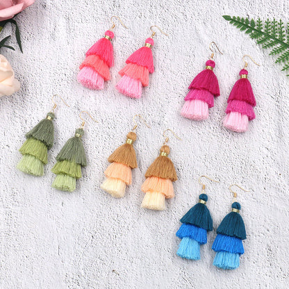 Wool stitching tassel earrings
