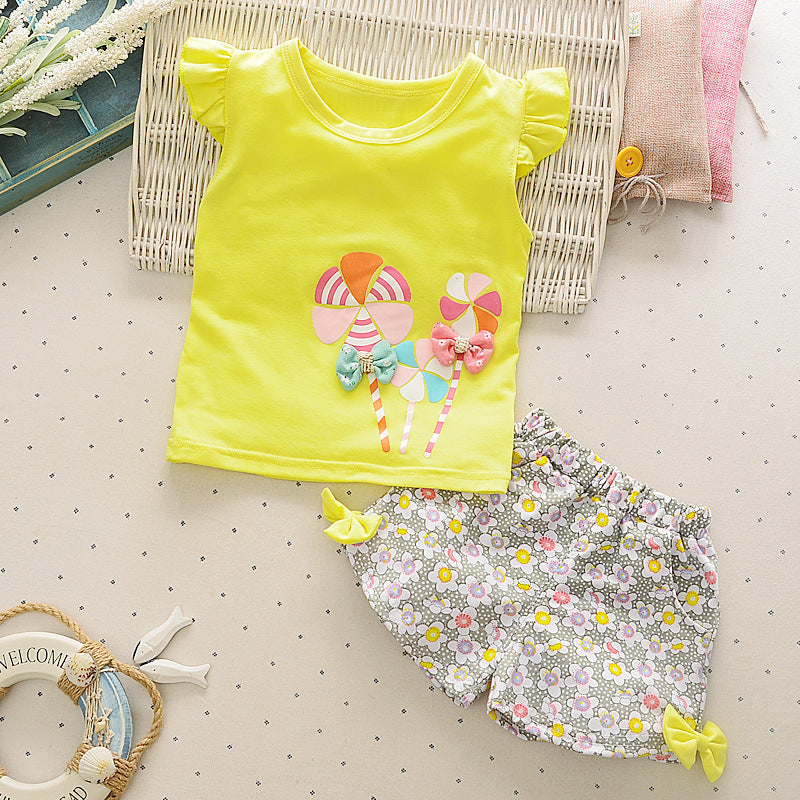 Printed Two-piece Suit Korean Cartoon Short Sleeve Suit